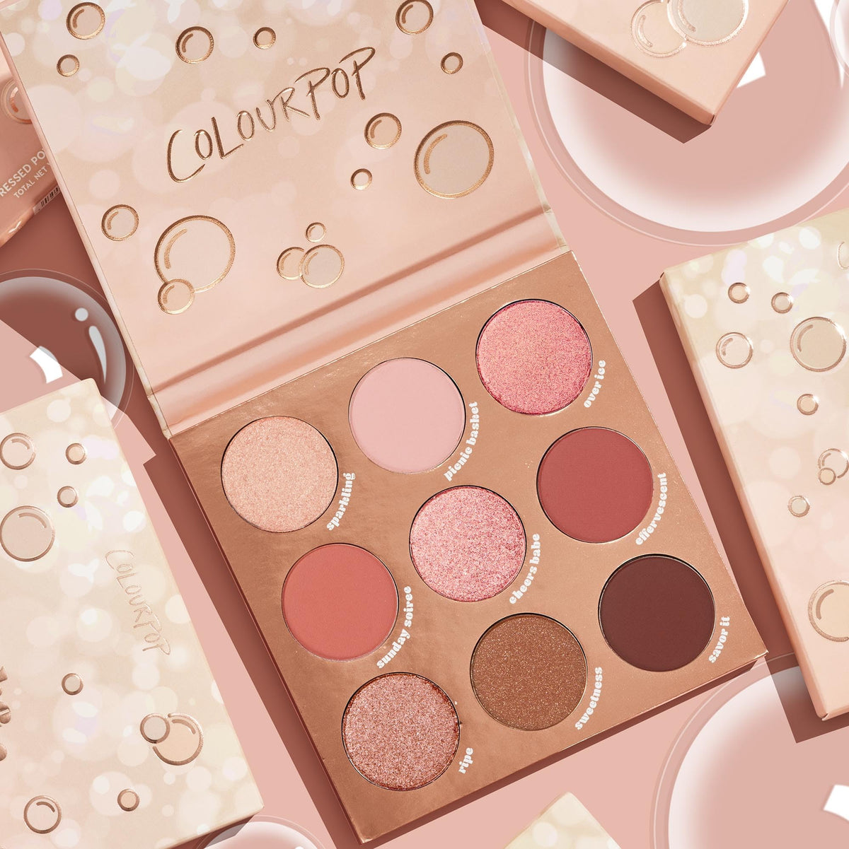 Swatches of ColourPop By The Rosé Eyeshadow Palette shades on skin