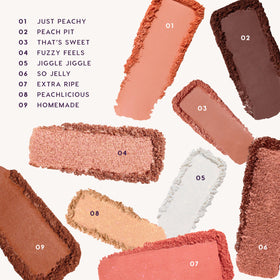 Swatches of ColourPop Peach Jelly Eyeshadow shades on skin