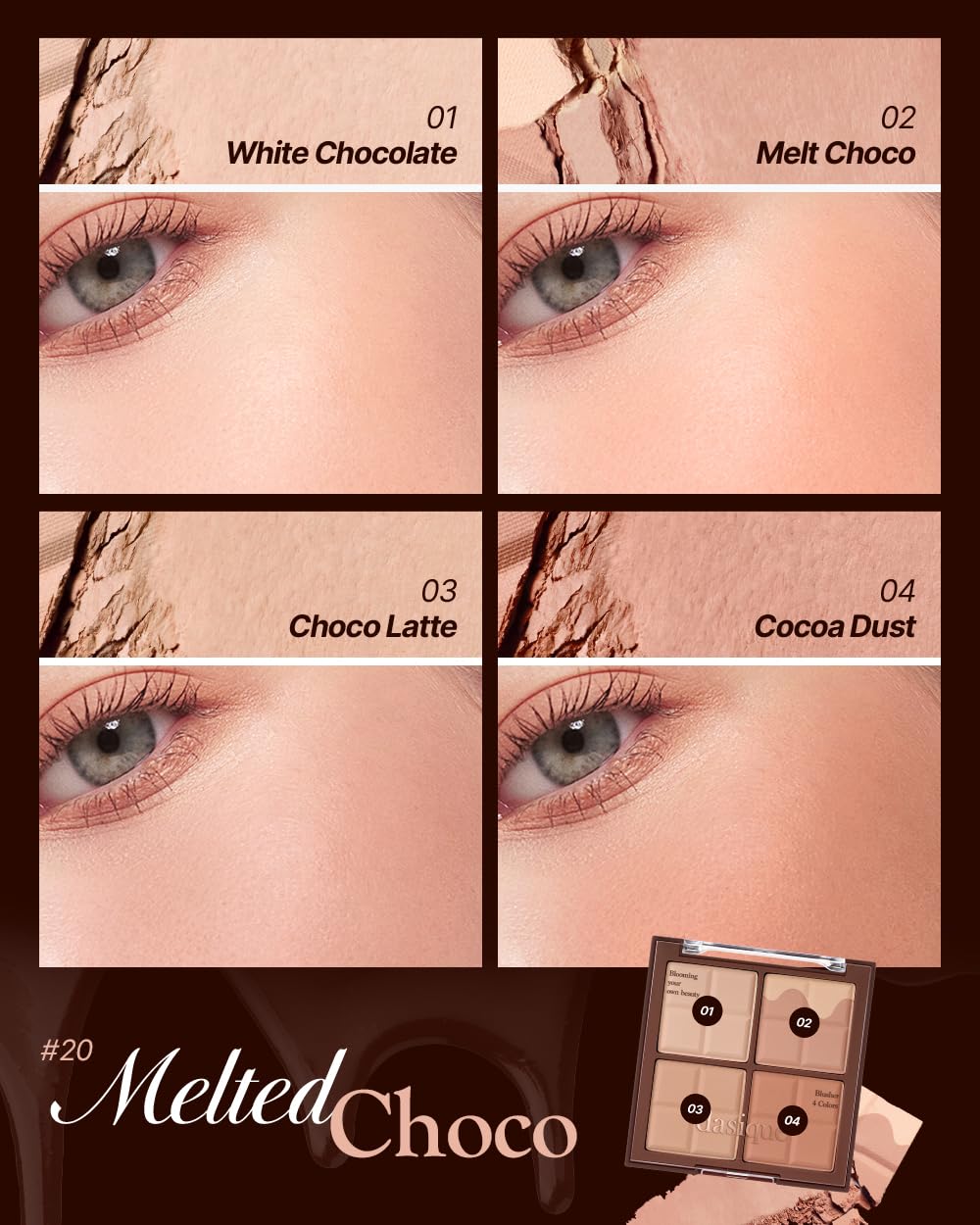 swatches of dasique Blending Mood Cheek #20 shades on skin