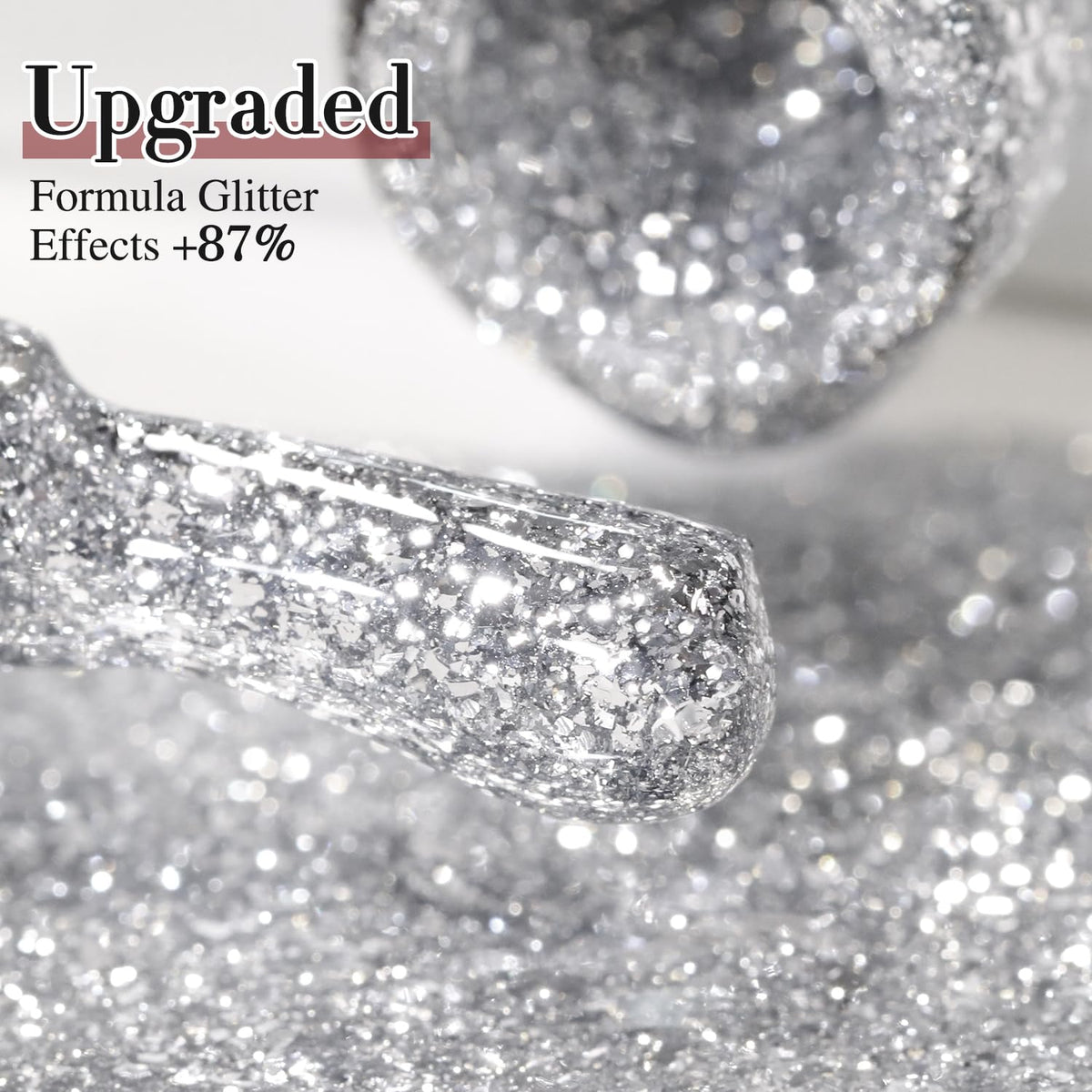 Swatches of Double Rhythm Silver Glitter Gel Polish on nails