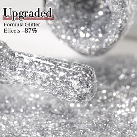 Swatches of Double Rhythm Silver Glitter Gel Polish on nails
