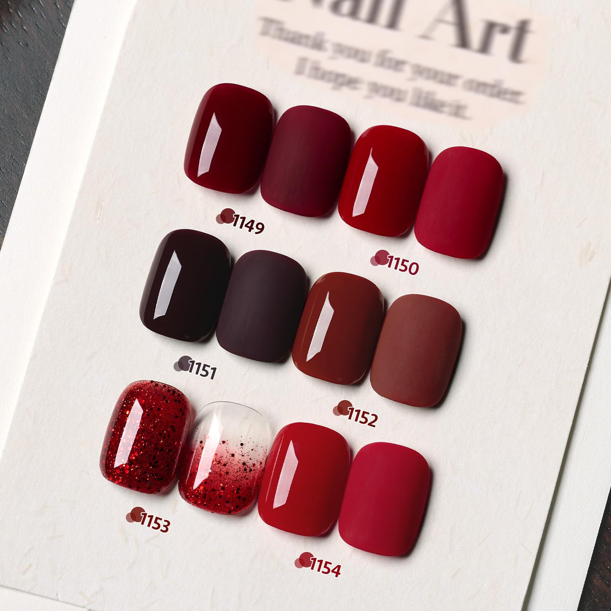 Swatches of GAOY Burgundy Red Gel Nail Polish colours