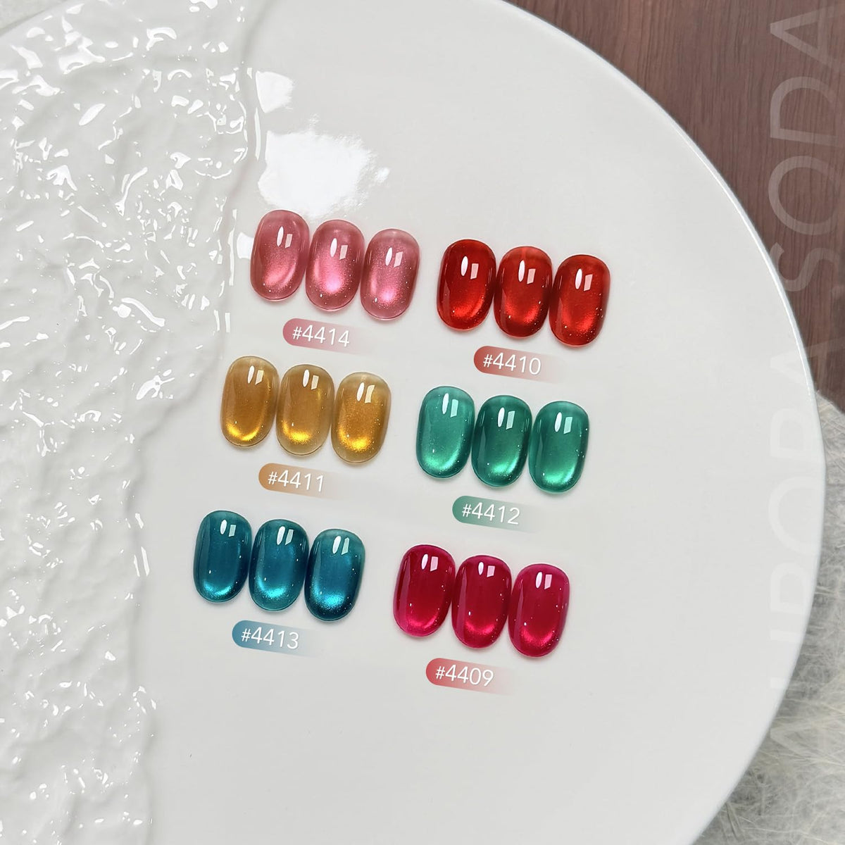 Swatches of GAOY Glass Cat Eye Gel Nail Polish colours