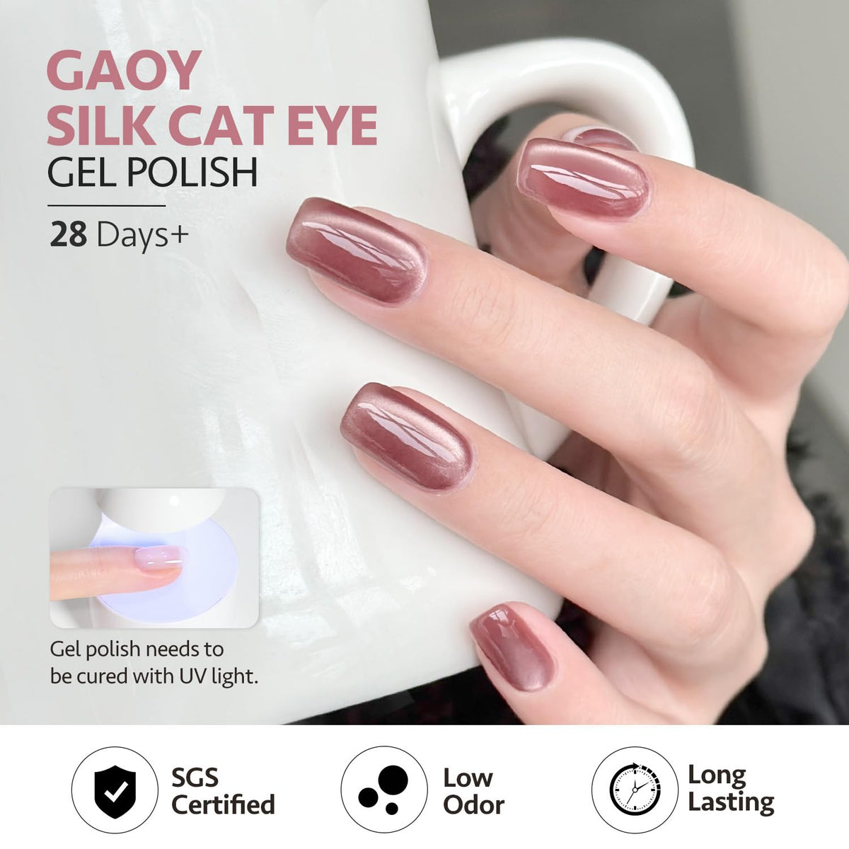 Swatches of GAOY Pink Cat Eye Gel Nail Polish colours