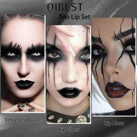 Swatches of QiBest 3-in-1 Black Lipstick Set