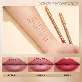Swatches of QiBest lip liners on skin in different shades