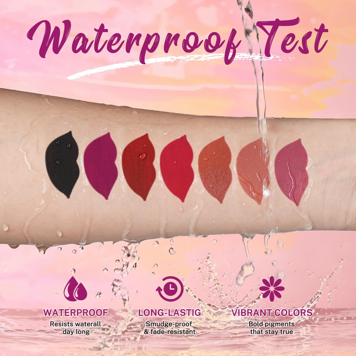 Swatches of QiBest lipsticks on skin