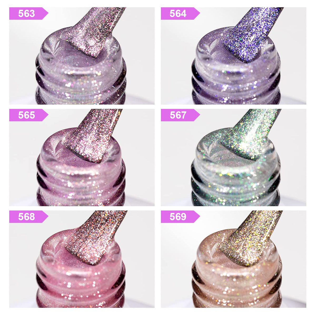 Swatches of RARJSM Aurora Cat Eye Gel Nail Polish on display