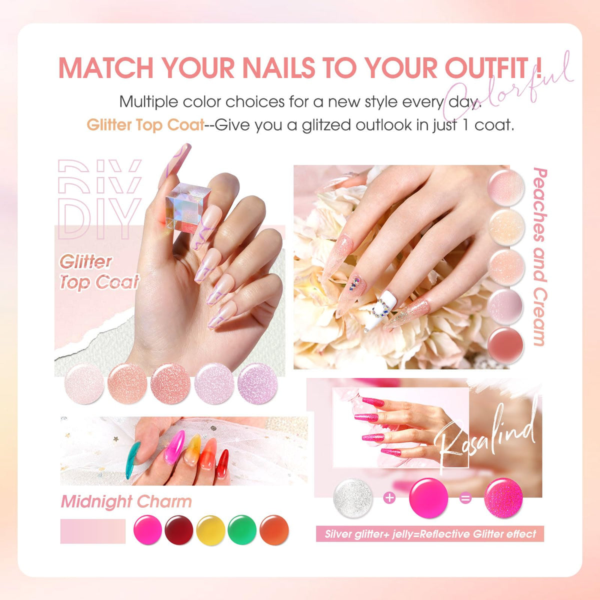 Swatches of ROSALIND gel polish colours on a nail wheel