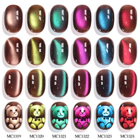 Swatches of the six colours from the Double Rhythm Cat Eye Gel Nail Polish Set