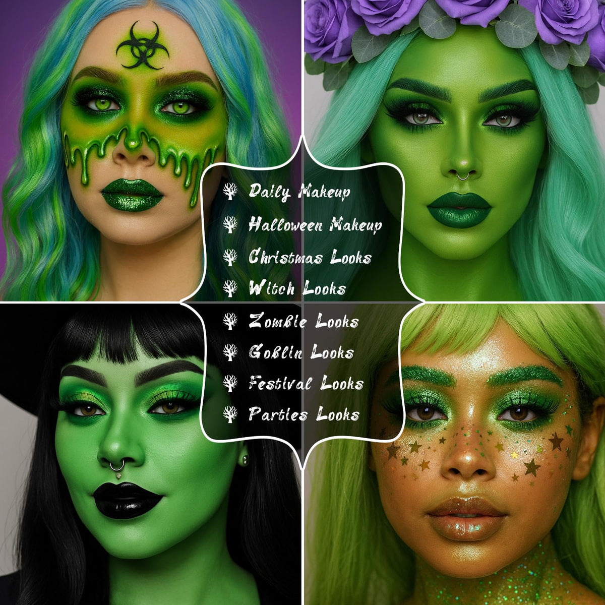 Swatches of UCANBE Green Eyeshadow Palette shades on skin