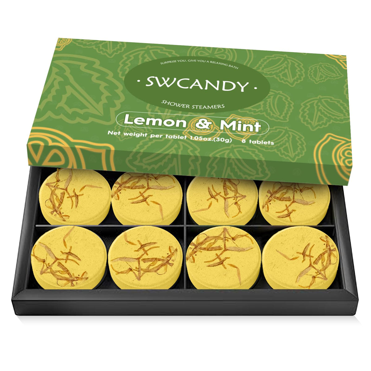 SWCANDY Lemon & Mint Shower Steamers 8 Pack front view