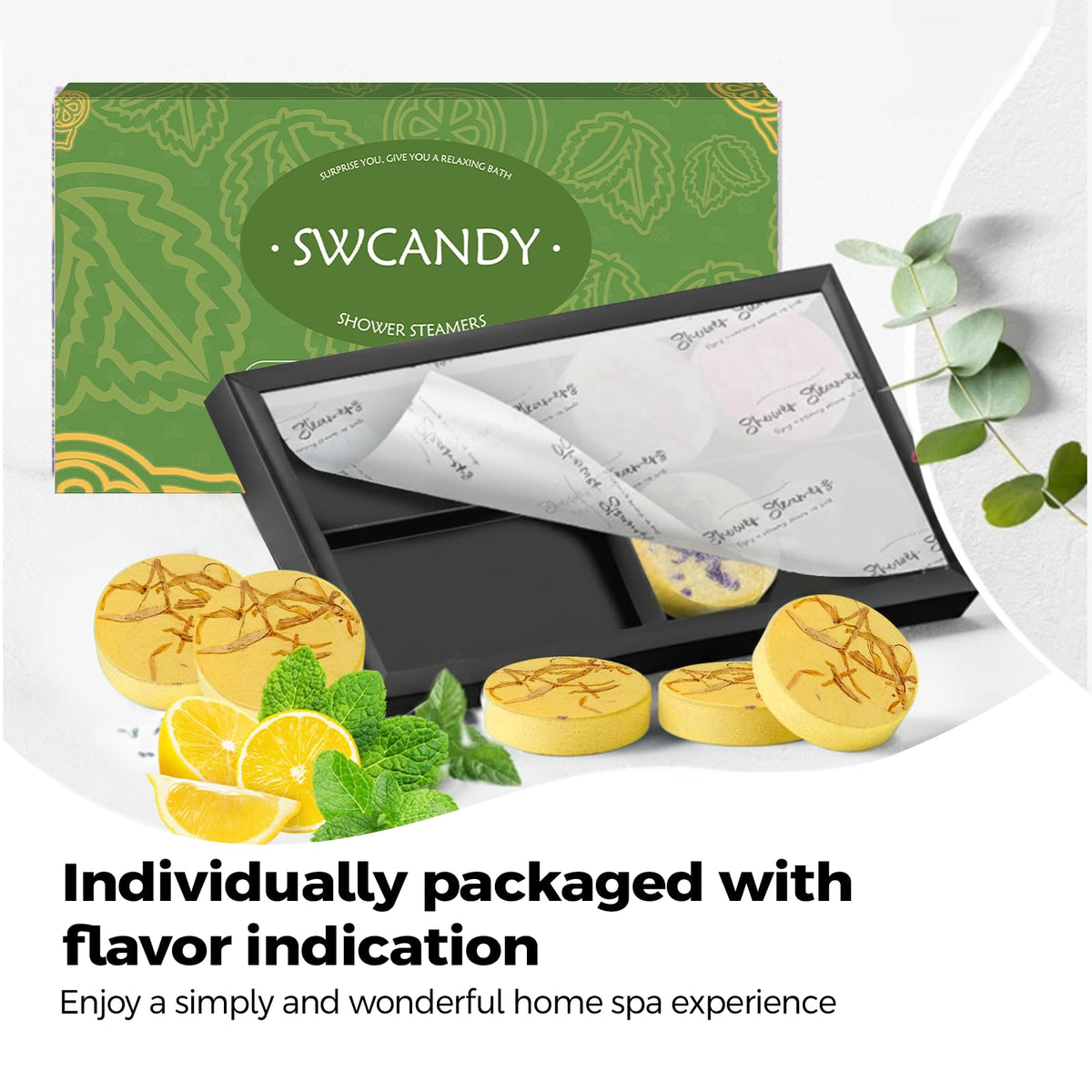 SWCANDY Lemon & Mint Shower Steamers packaging