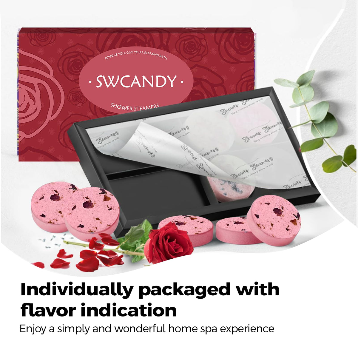 SWCANDY Rose Shower Steamers packaging