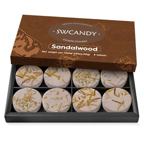 SWCANDY sandalwood shower steamers 8 pack front view