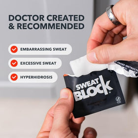 SweatBlock Antiperspirant Wipes open package showing wipes