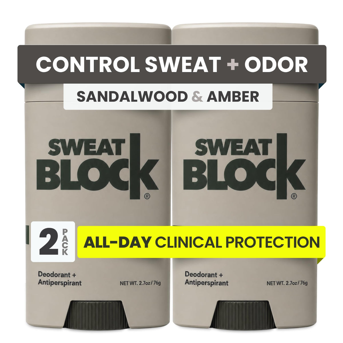 SweatBlock Clinical Strength Deodorant Antiperspirant 2-Pack front view