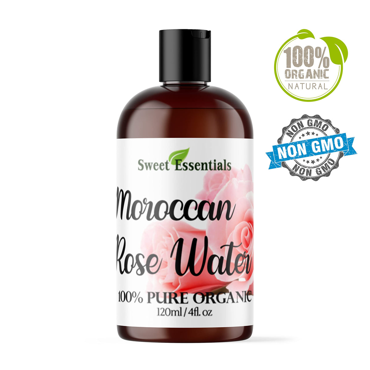 Sweet Essentials Organic Moroccan Rose Water in a natural setting