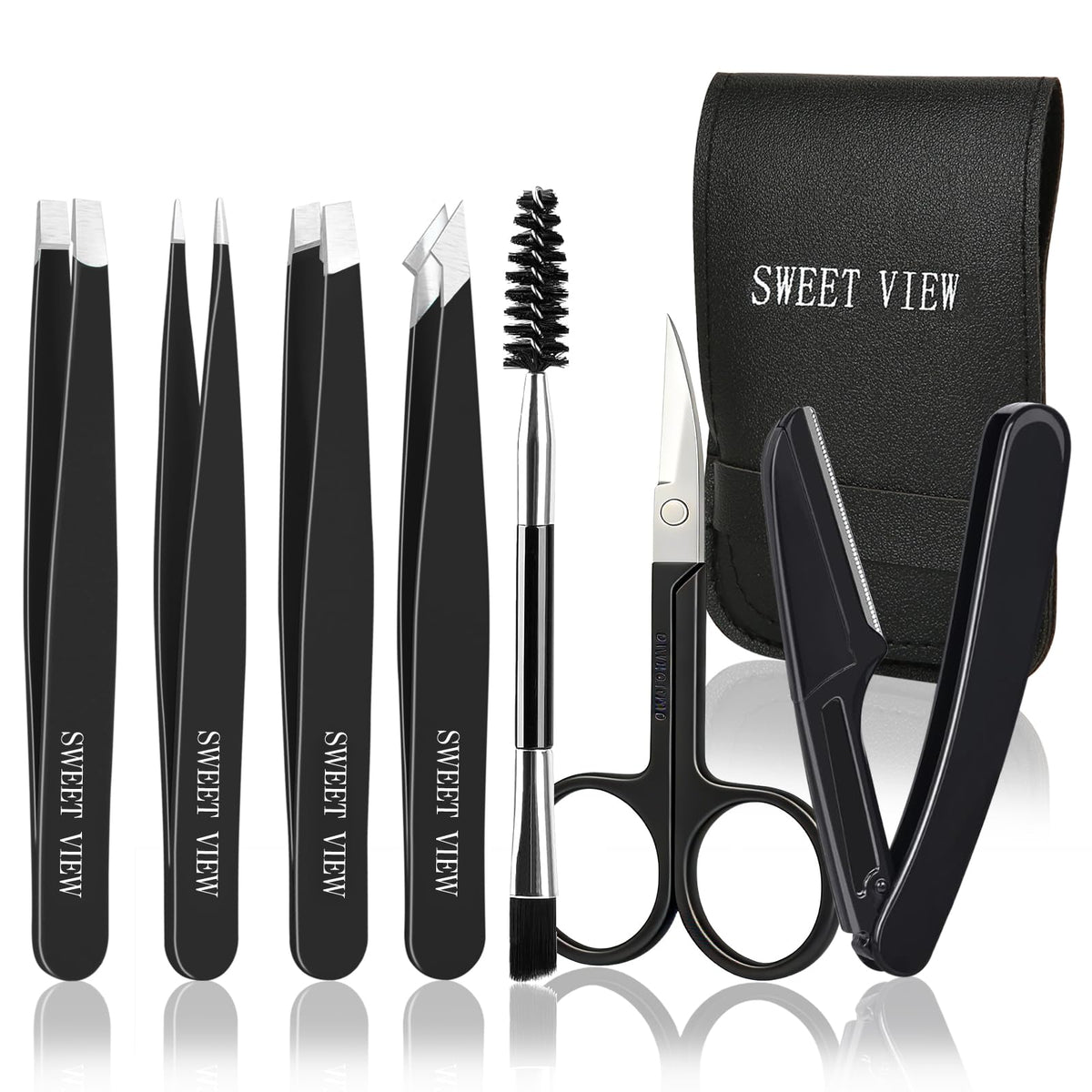 SWEET VIEW 7PCS Tweezers Kit including brow razor and scissors