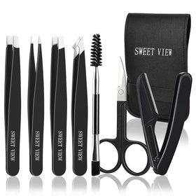 SWEET VIEW 7PCS Tweezers Kit including brow razor and scissors