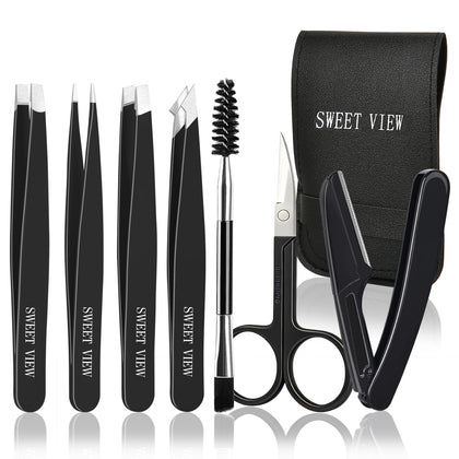 SWEET VIEW 7PCS Tweezers Kit including brow razor and scissors