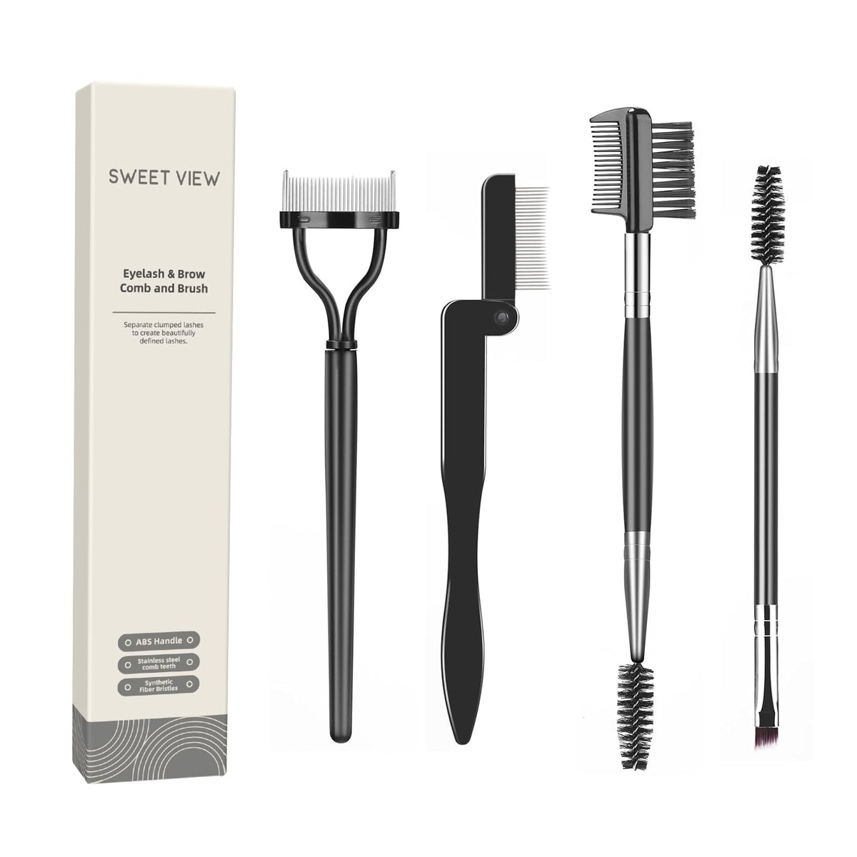 SWEET VIEW Eyelash Comb Tool Set with 4 brushes front view