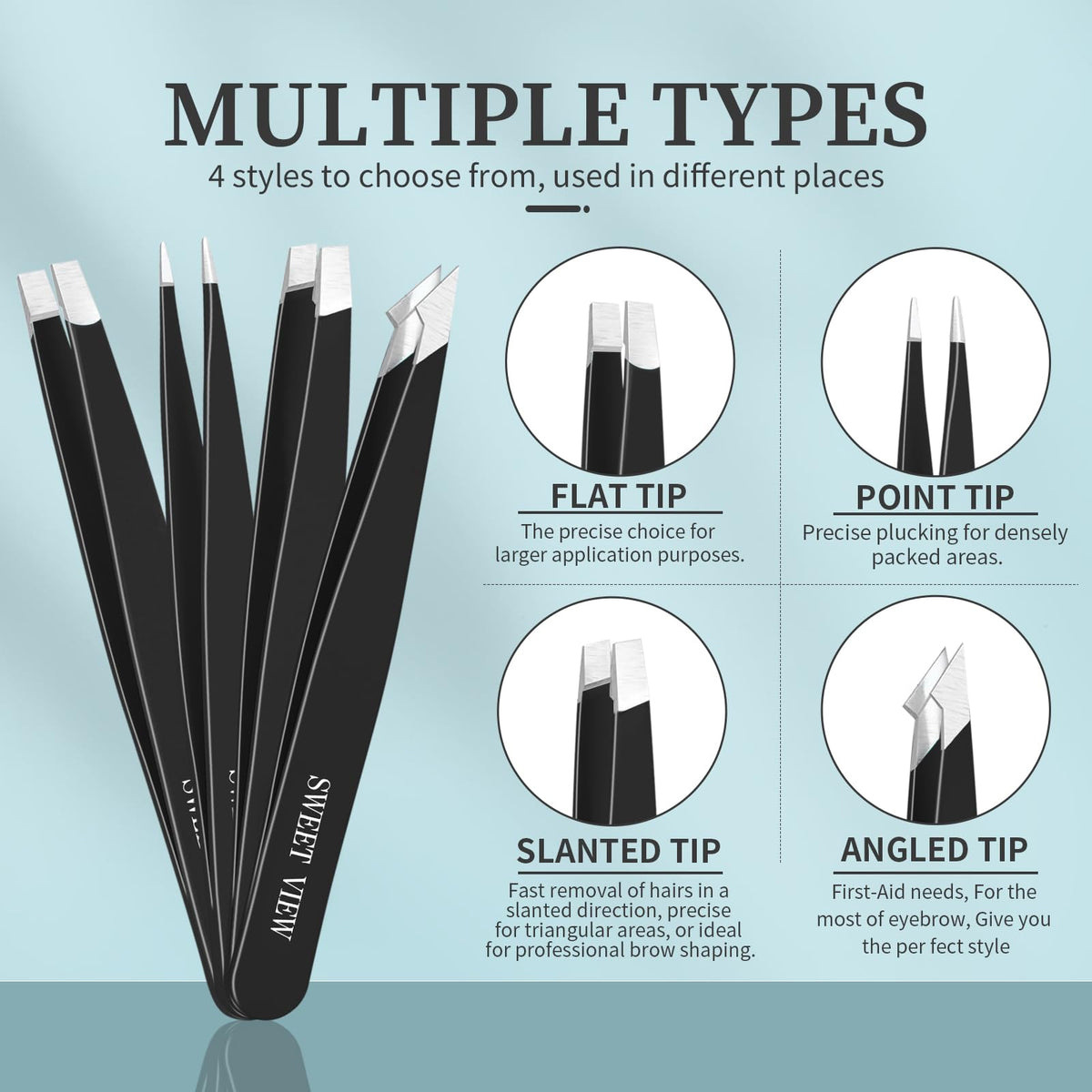 SWEET VIEW tweezers kit displayed in PU leather pouch