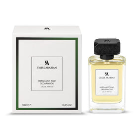 Swiss Arabian Bergamot and Cedarwood cologne packaging