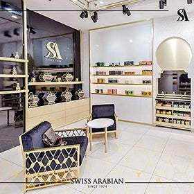 Swiss Arabian Jamila perfume oil with ingredients laid out