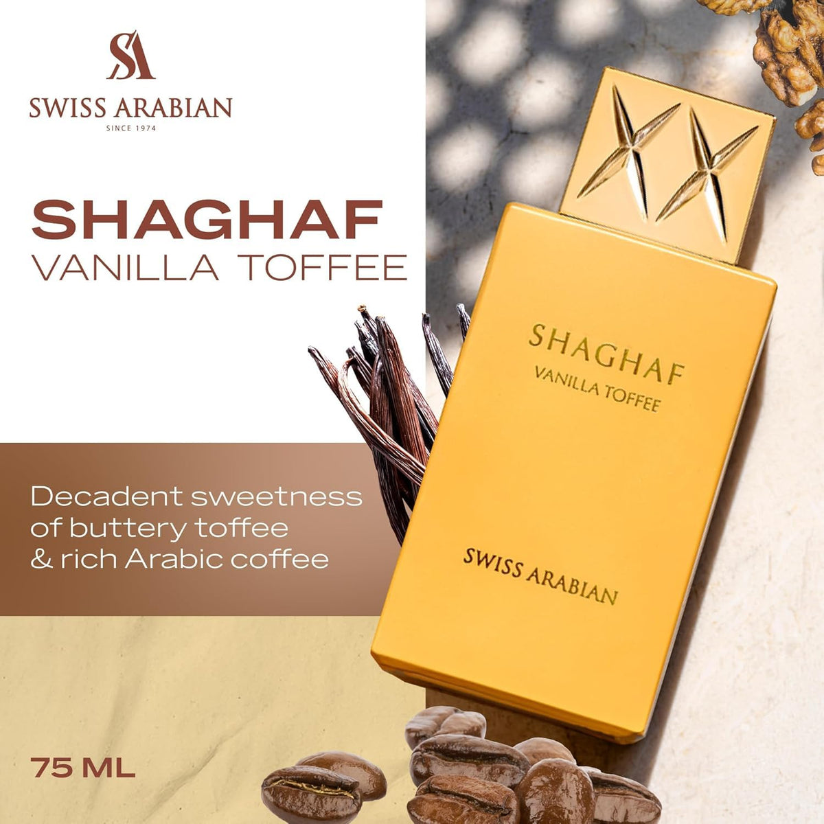 Swiss Arabian Shaghaf Vanilla Toffee bottle side view