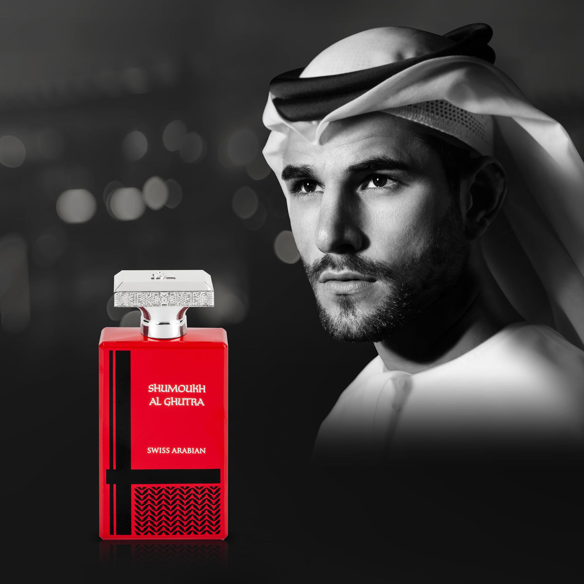 Swiss Arabian Shumoukh Al Ghutra displayed with luxury background