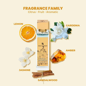 Swiss Arabian Spirit of Valencia bottle with citrus fruits