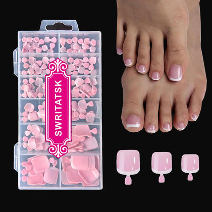 SWRITATSK Press on Toe Nails pink French tips front view