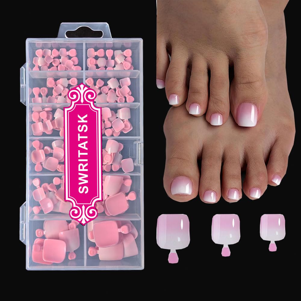 SWRITATSK Press On Toe Nails Tips in Ombre Pink, front view