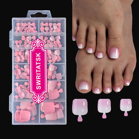 SWRITATSK Press On Toe Nails Tips in Ombre Pink, front view