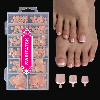 SWRITATSK Toe Nail Tips 120Pcs French design front view