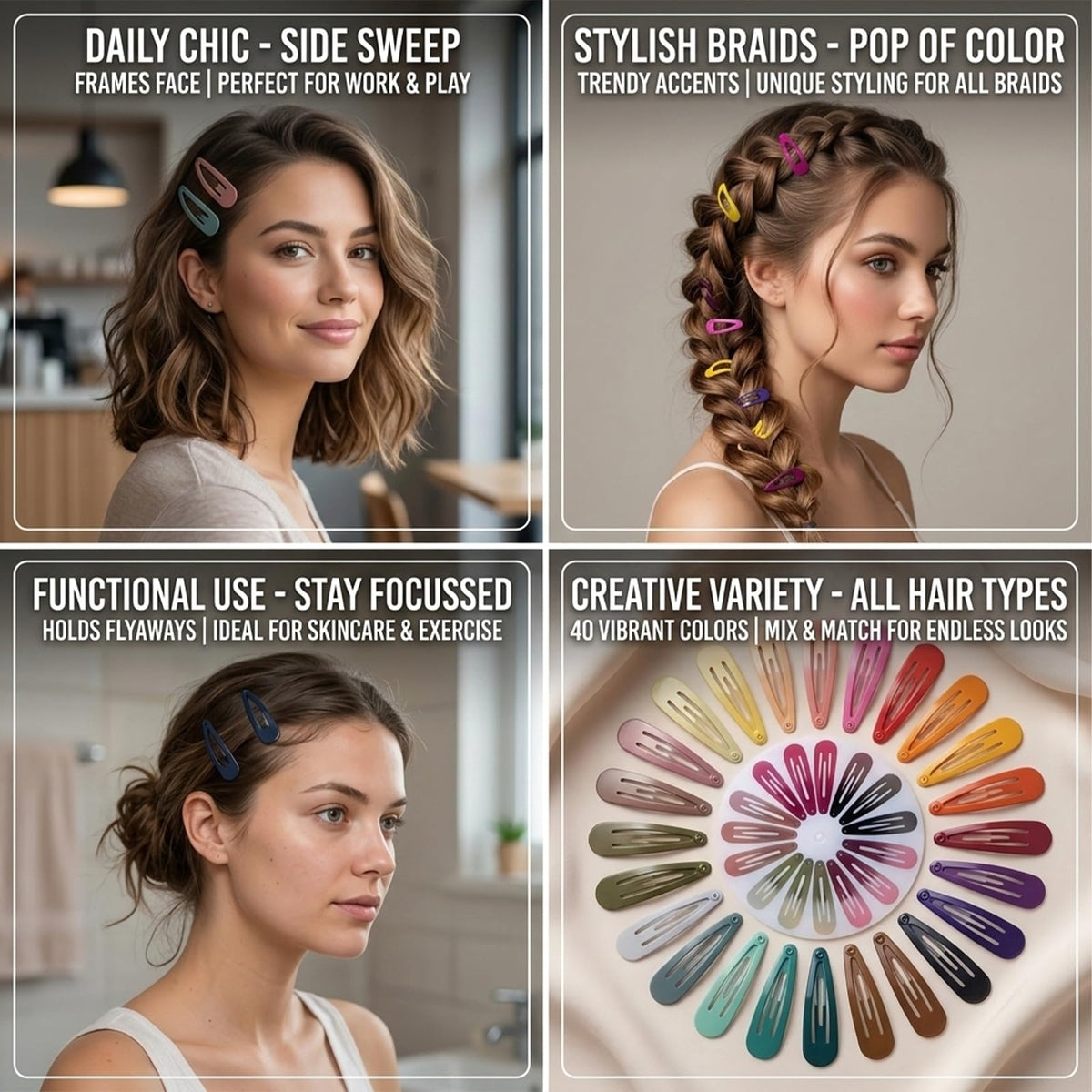 SWSTINLING colourful hair clips arranged by colour