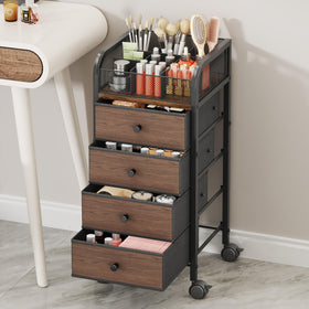 SWTYMIKI Rolling Makeup Organizer Cart with wheels in a bathroom setting