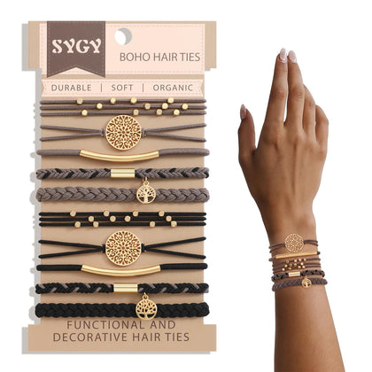 SYGY 10 PCS Boho Hair Ties in various styles and colours