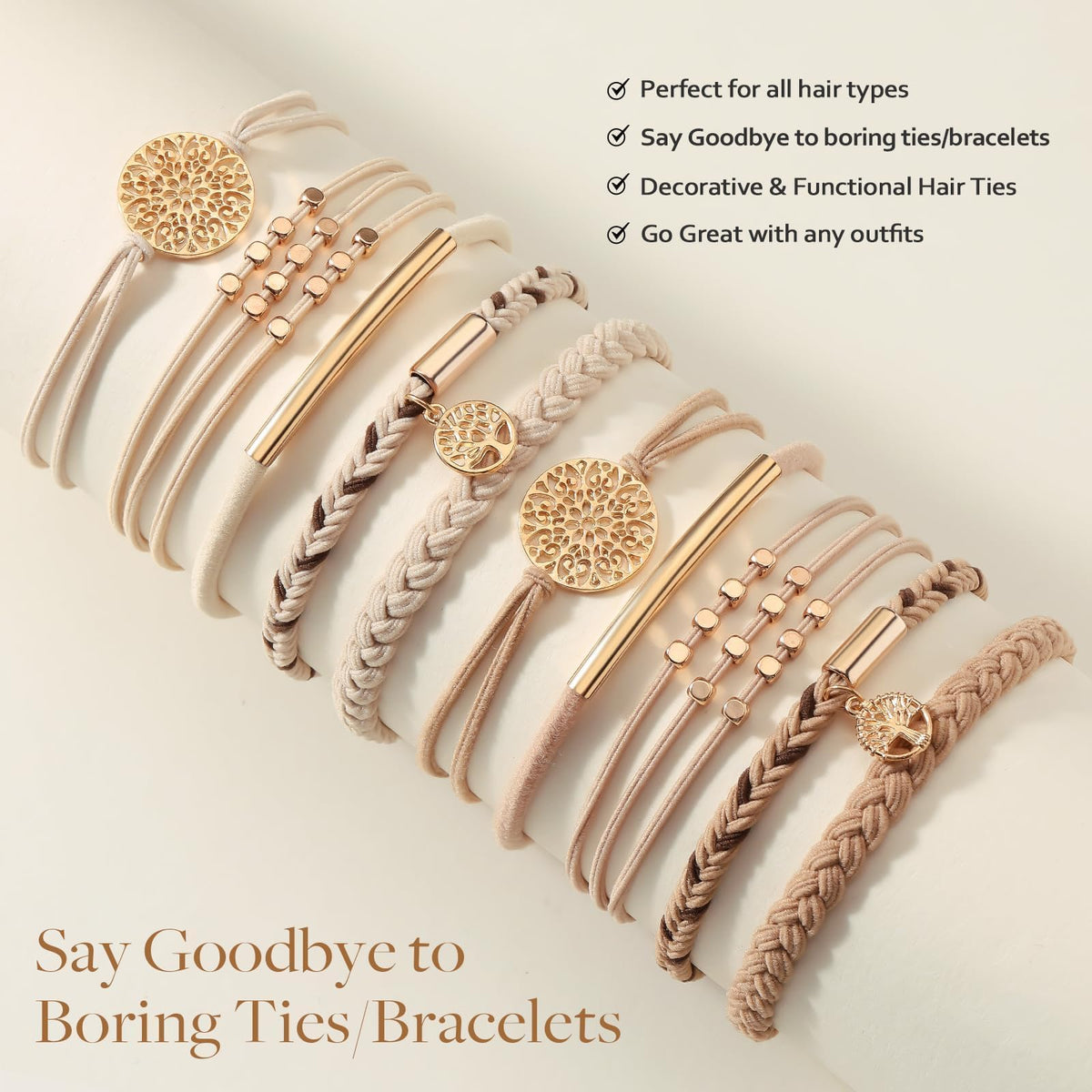 SYGY Boho Hair Tie Bracelets in use during a casual outing