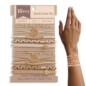 SYGY Boho Hair Tie Bracelets light coffee colours front view