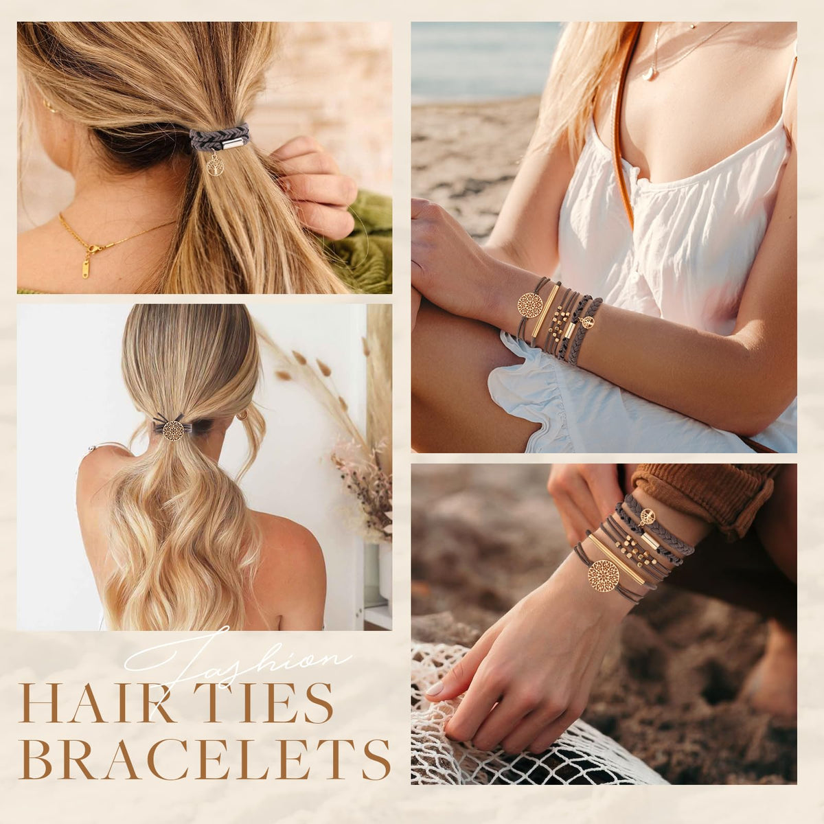 SYGY Boho Hair Ties in two colours on a table