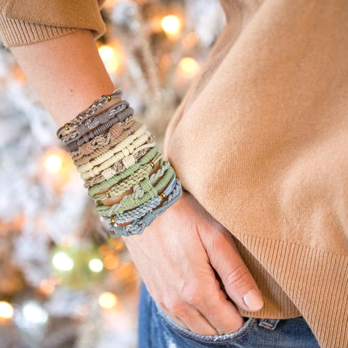 SYGY hair ties worn on wrist as decorative bracelets