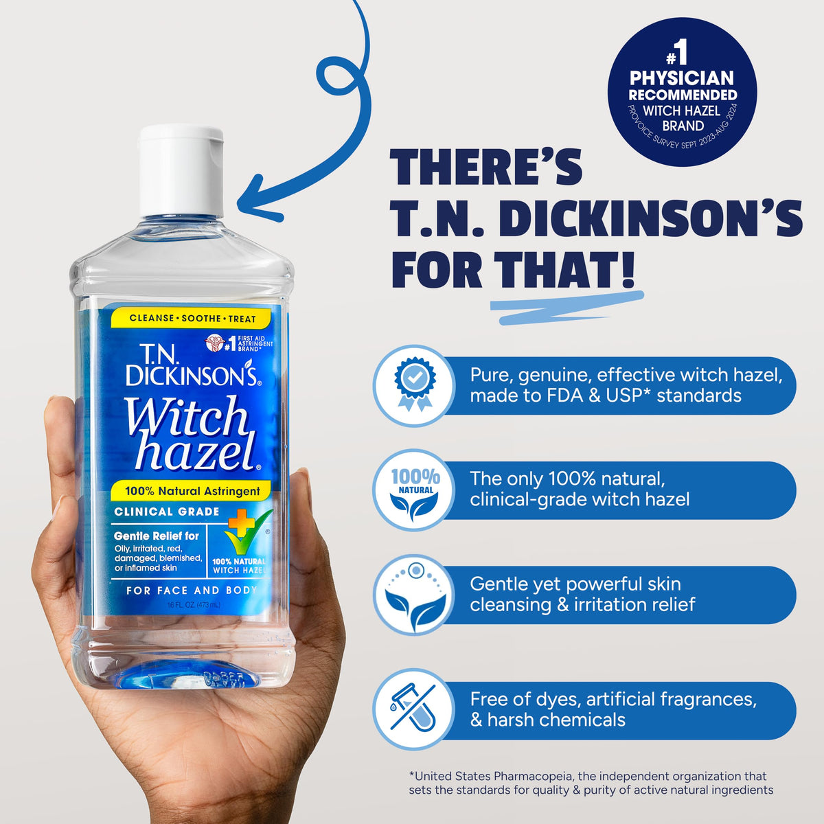 T.N. Dickinson's Witch Hazel 8 Fl Oz side view