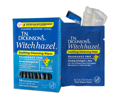 T.N. Dickinson's Witch Hazel Cleansing Cloth Singles front view with packaging
