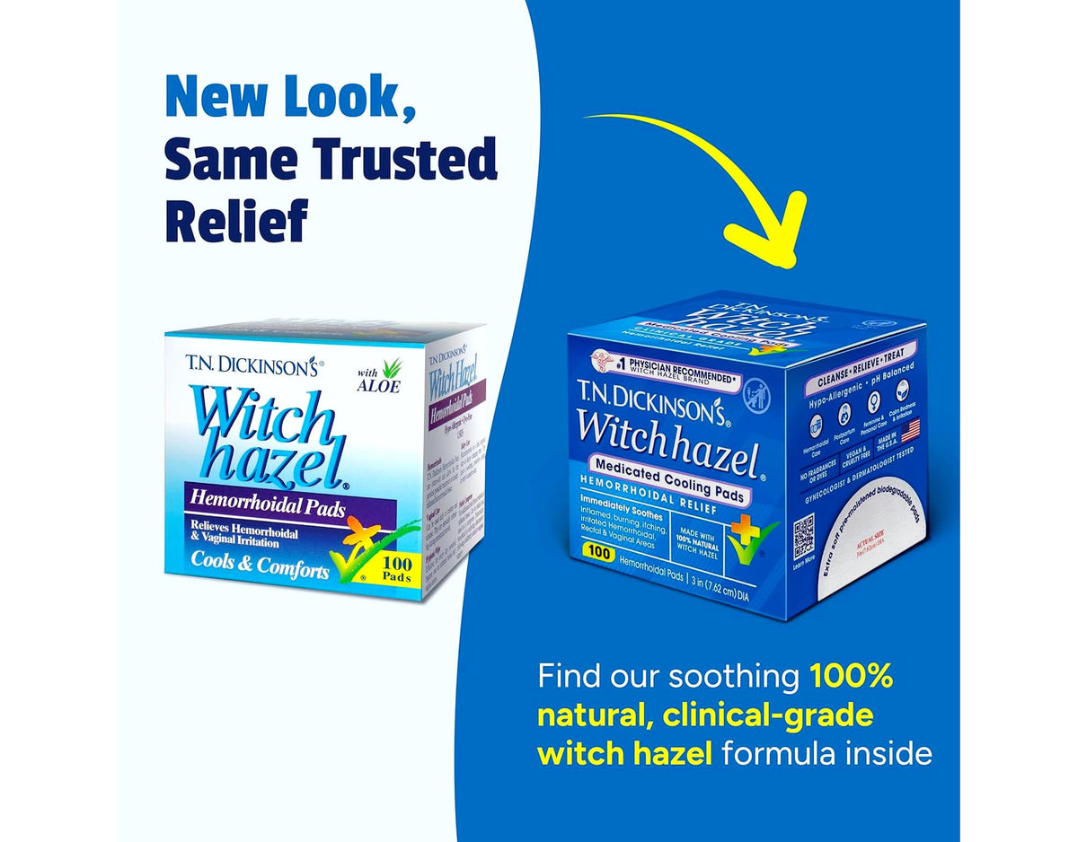 T.N. Dickinson's Witch Hazel Cleansing Pads on a bathroom counter