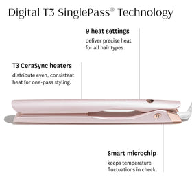 T3 SinglePass Smooth X Flat Iron back view with power cord