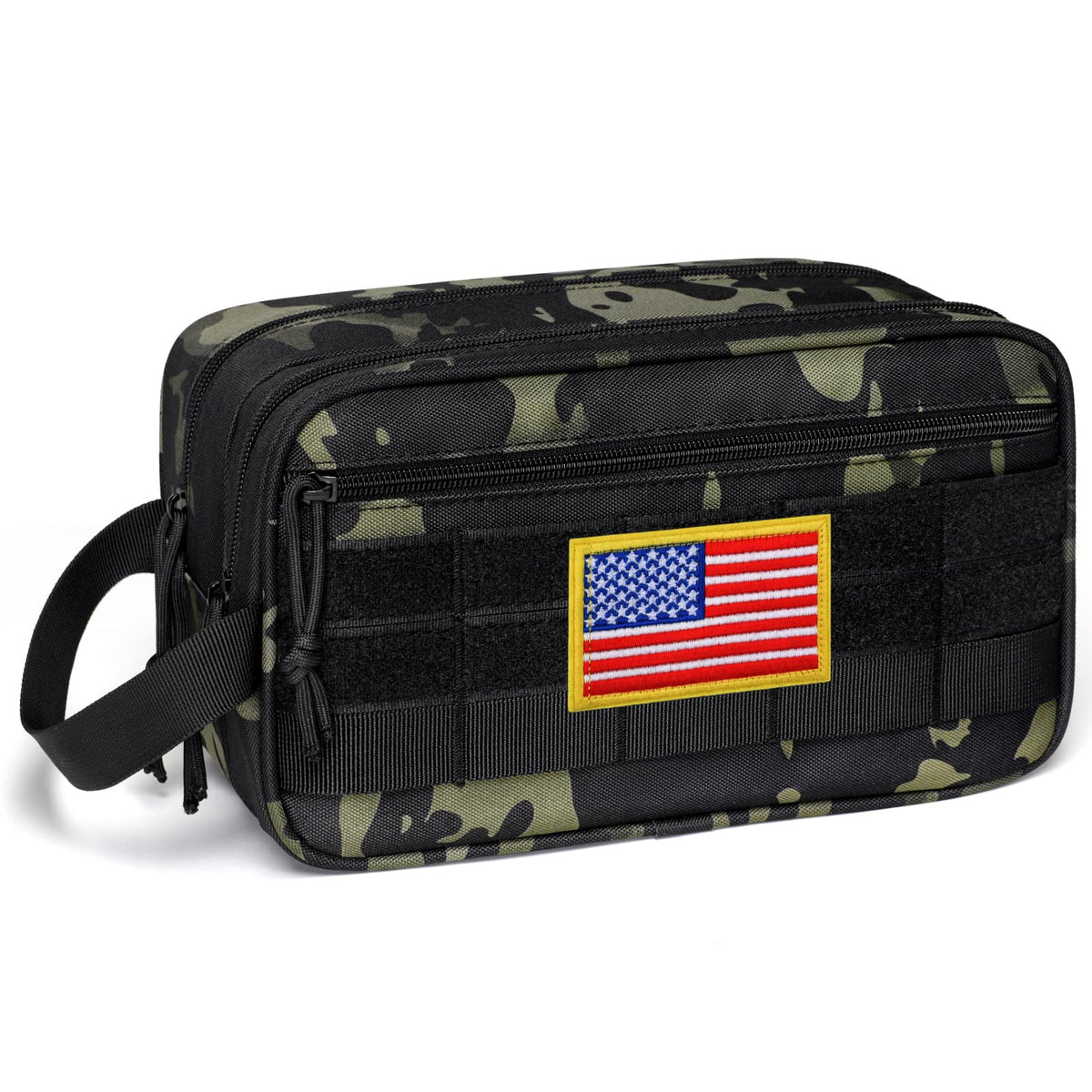 TACTICISM Toiletry Bag for Men in Black Camo front view