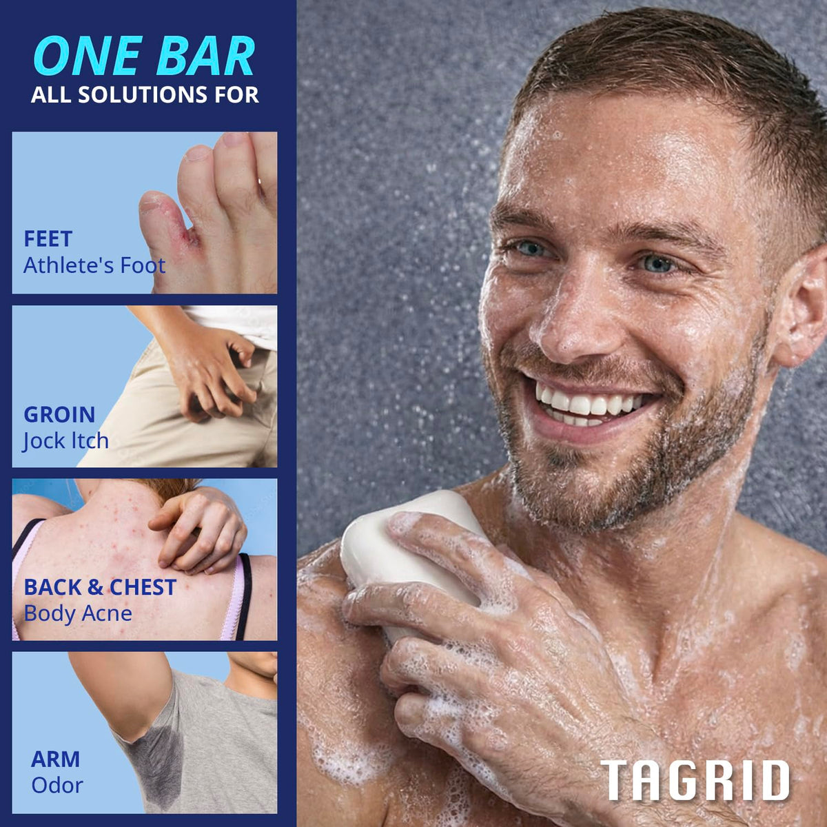 TAGRID Antifungal Oatmeal Tea Tree Soap on a bathroom shelf