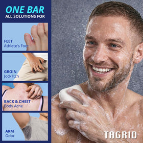 TAGRID Antifungal Oatmeal Tea Tree Soap on a bathroom shelf